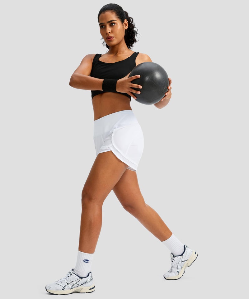 Soothfeel Women's Running Shorts High Waisted Quick-Dry 3 Inch Gym Workout Athletic Shorts for Women with Zipper Pocket(White, M) - Image 5